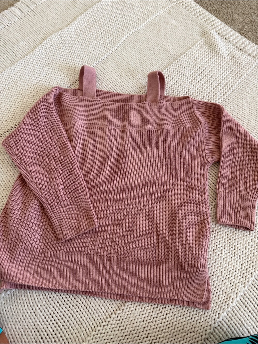 New York & Company Dusty Rose Off-Shoulder Strap Knit Sweater